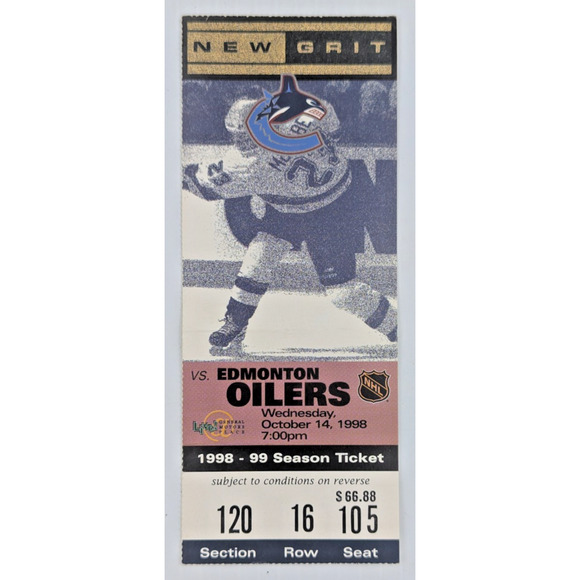 1998/99 Vancouver Canuks vs Edmonton Oilers NHL Hockey Ticket Stub - Picture 1 of 5
